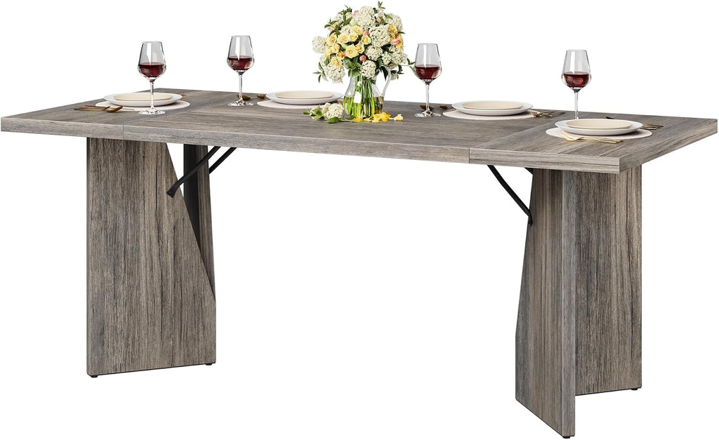 GarveeHome 70.9'' Rectangular Dining Table for 6-8, Wooden Thickened Long Desk, Farmhouse Kichen Table with Sturdy Frame and M-Shaped Legs, for Dining Room, Kitchen, Living Room, Office, Grey
