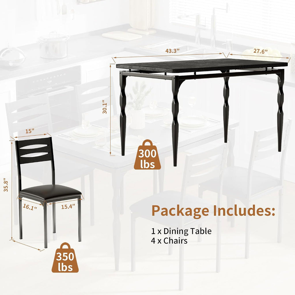 Garvee 5 Piecs Dining Table Set, Farmhouse Style Dining Table and Chairs Set for 4, Dining Set for Dining Room Kitchen Apartment, Black