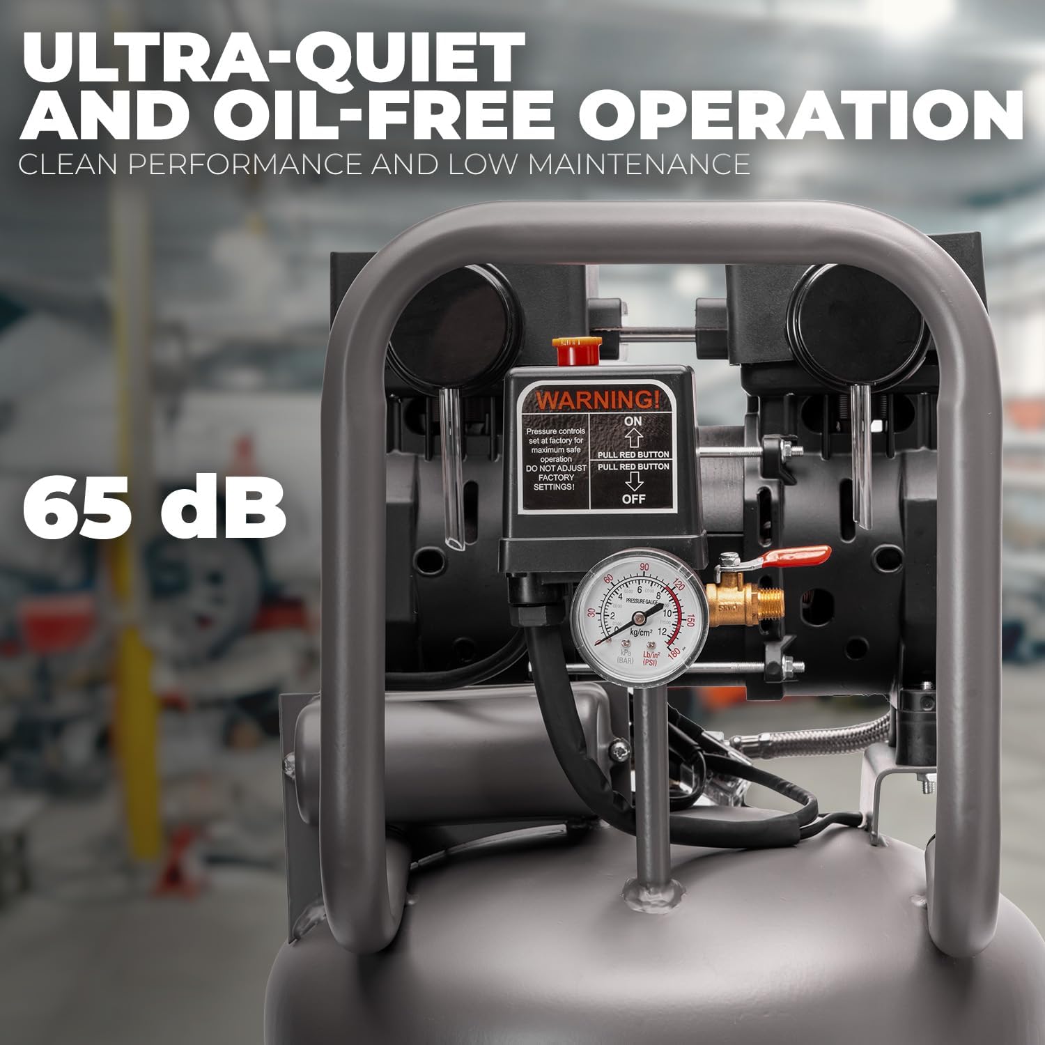 XtremepowerUS 13-Gallon Air Compressor, 2HP 1450W, 4.9CFM@90PSI, Oil-Free Quiet Tank, 65dB Low Noise, Portable with Wheels, Max 116PSI