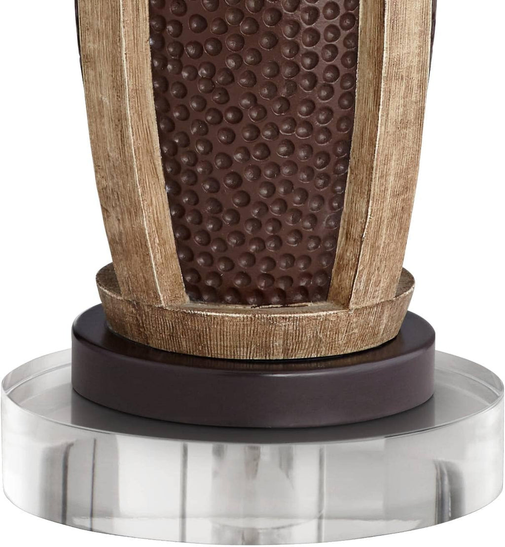 John Timberland Parker Industrial Rustic Table Lamps 30' Tall Set of 2 with Round Risers USB Charging Port Hammered Bronze Wood Oatmeal Drum Shade for Living Room Bedroom House Bedside Home
