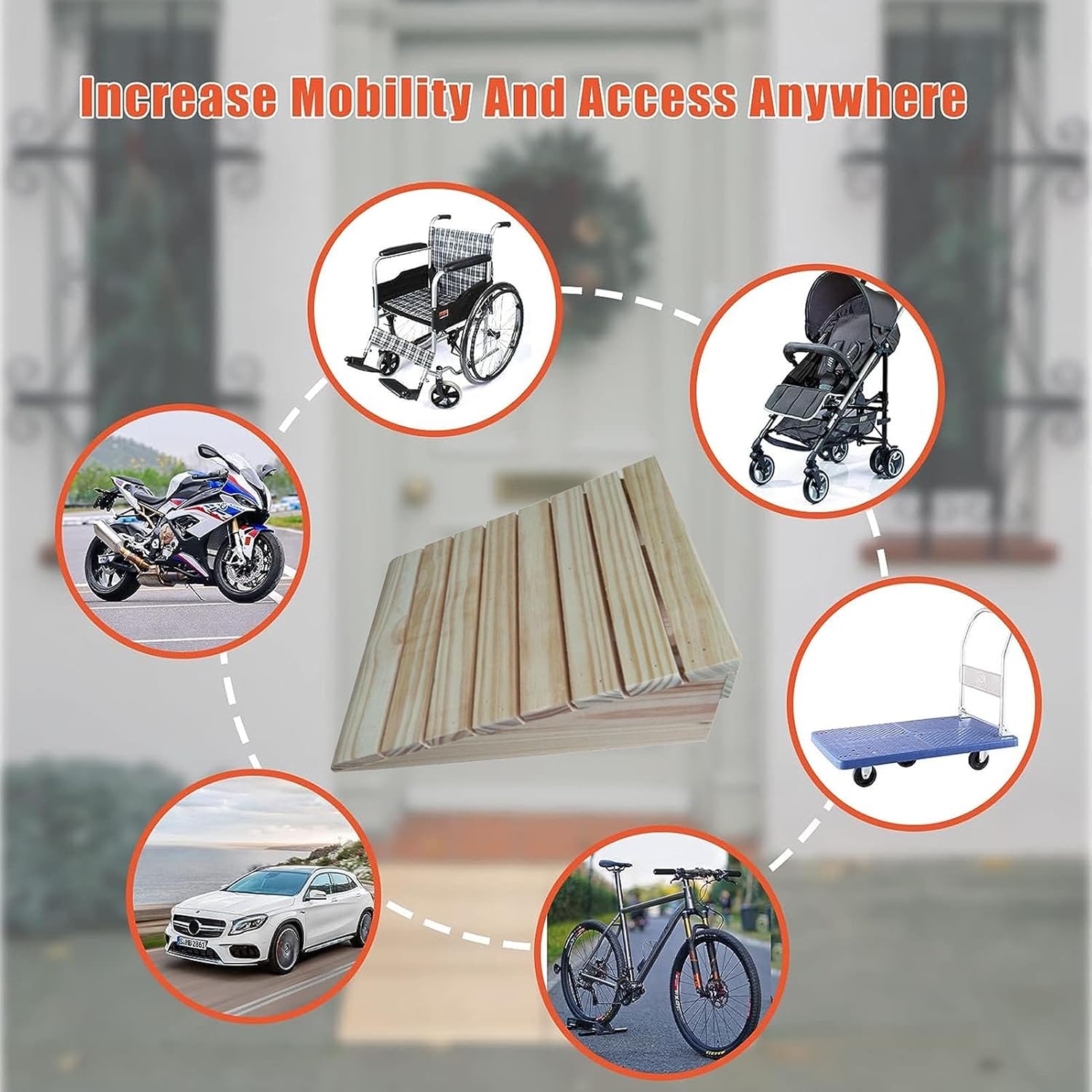 SHYP Wheelchair Ramp Portable Non-Skid Wooden Threshold Ramp Wheel Chair Ramp for Home Steps Access Entry Doorways, 2-6 inch Rise (Size : 13.3x11.8x5.1in/33.8x30x13cm)