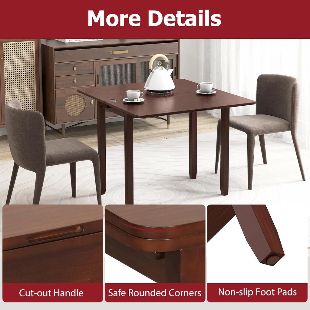 Tangkula 40' Foldable Dining Table, Kitchen Table w/Solid Rubber Wood Legs, Dual Drop Leaf Design, Farmhouse Diner Table for 2-4 People, Dining Room, Living Room, Restaurant (Rectangle)