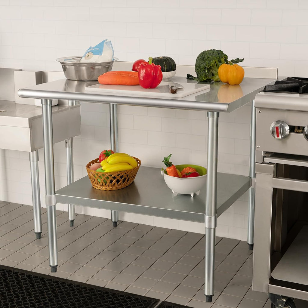HARDURA Stainless Steel Table Prep Work Table 30 x 36 Inches NSF Heavy Duty Commercial with Undershelf and Backsplash for Food Prep