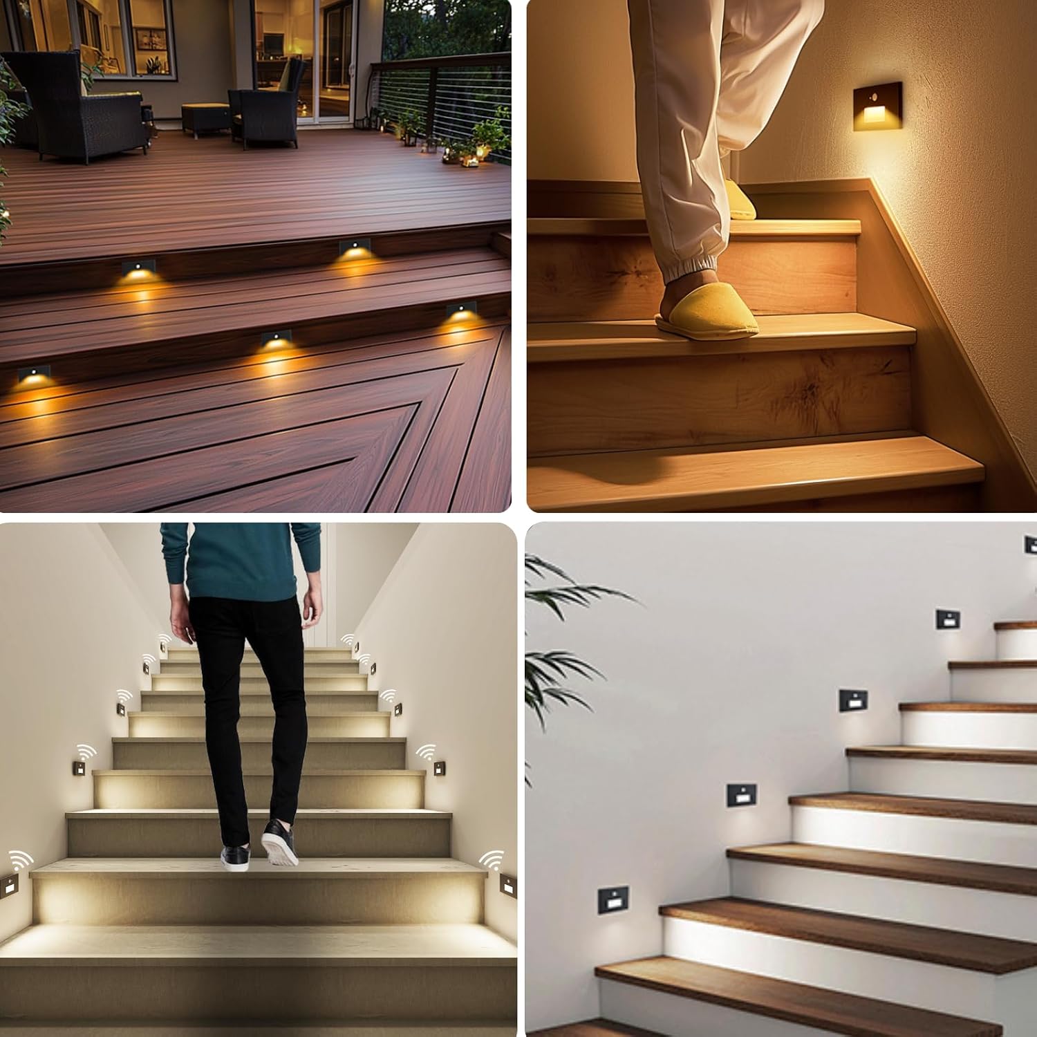 8 Pack Motion Sensor LED Step Lights, 3CCT 120V Hardwired Indoor Outdoor Stair Light, 3.5W 150LM 5%-100% Dimmable Waterproof Staircase Light, 3000K/4000K/6000K, Dimmer Switch, ETL, Black