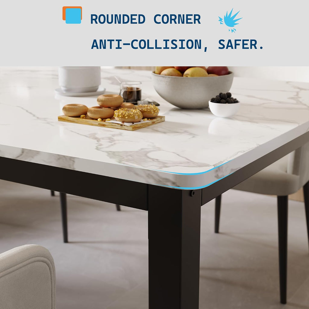 GarveeHome 70.8 in Industrial Dining Table for 6, Wooden Long Dinner Table with Mortise Tenon Design, Kitchen Table with Sturdy Metal Legs, for Dining Room Home Office Living Room, White