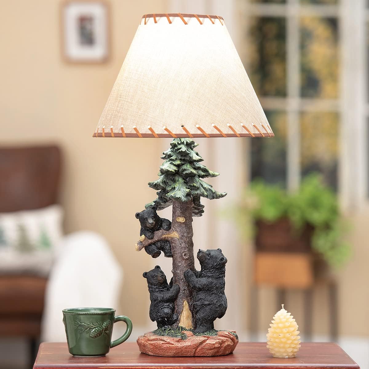 BLACK FOREST DECOR - Black Bear Family Table Lamp for Cabin, Living Room, Nightstand, Desk - Vintage Rustic Home Décor - 26.6' x 14.15'