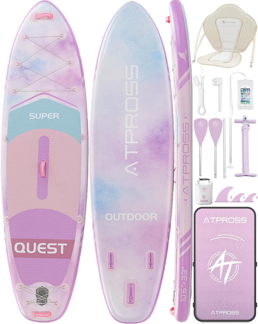 10'6''x33''Inflatable Stand Up Paddle Board, 400lbs Extra Wide Stand Up Paddleboard with Kayak Seat, Anti-Slip EVA Deck Premium SUP Accessories Kit, Non-Slip Stable Deck Boat