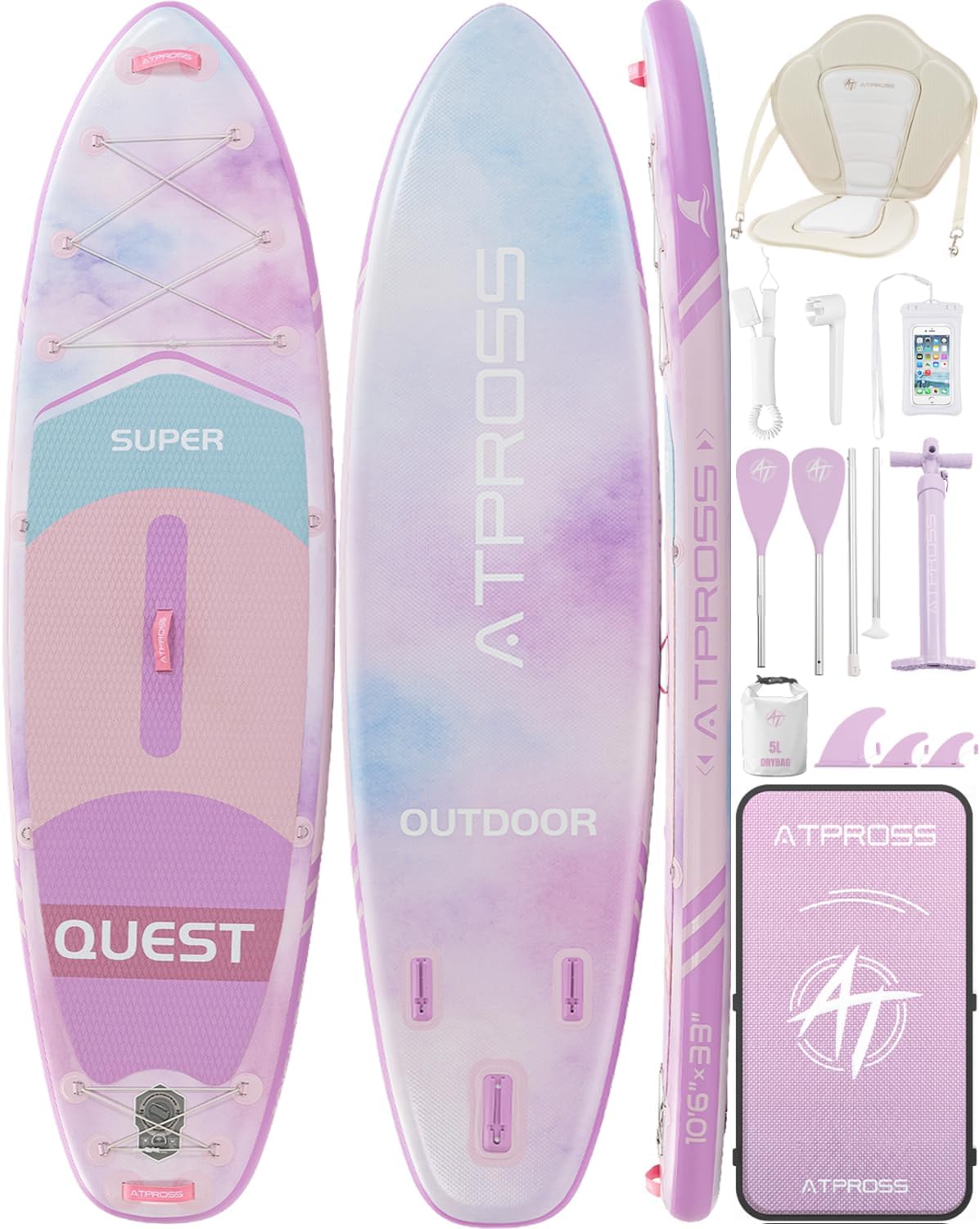 10'6''x33''Inflatable Stand Up Paddle Board, 400lbs Extra Wide Stand Up Paddleboard with Kayak Seat, Anti-Slip EVA Deck Premium SUP Accessories Kit, Non-Slip Stable Deck Boat