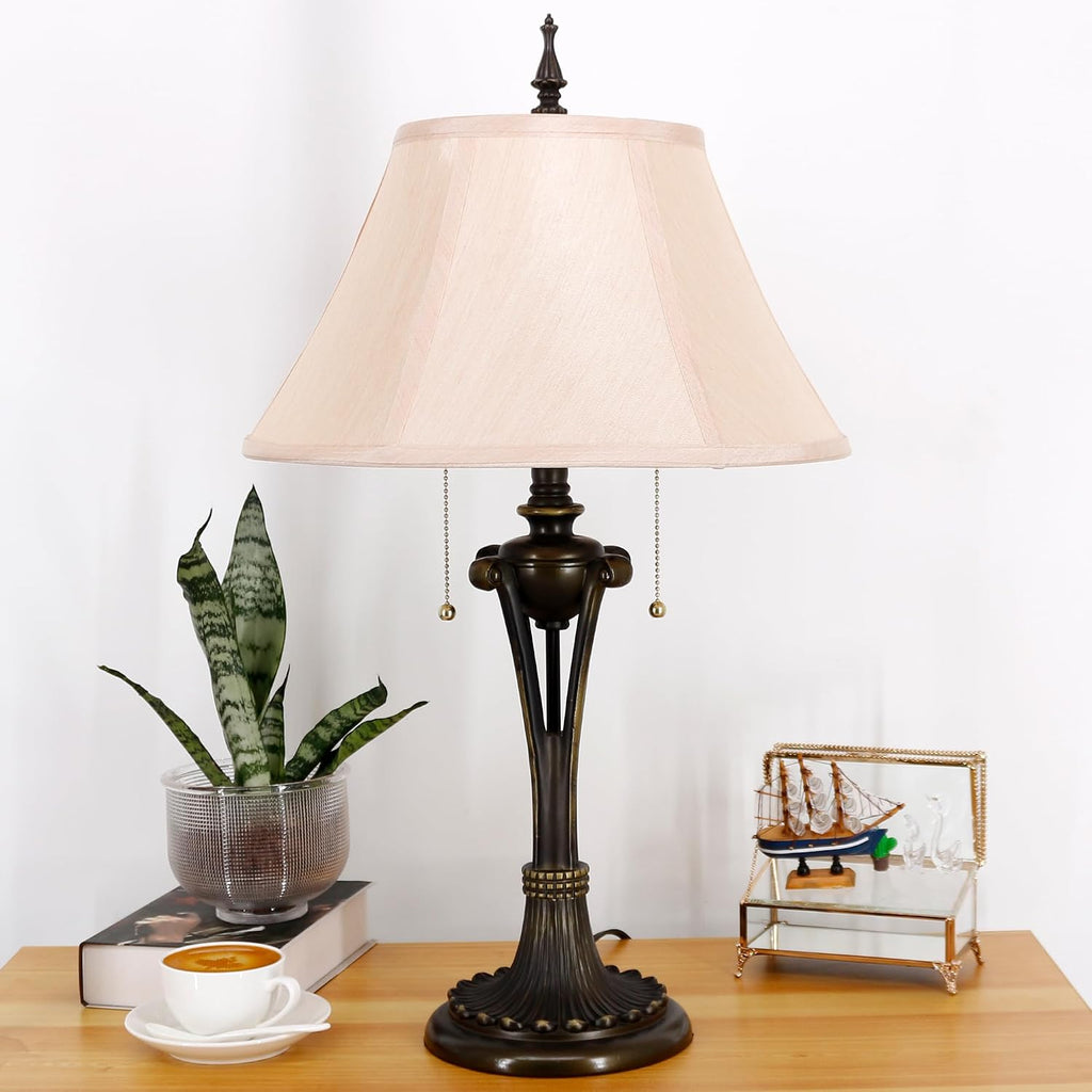 Farmhouse Table Lamp Antique Resin Base Traditional Rustic Mid-Century Large Desk Lamp 27 Inch Tall for Living Room Office Bedroom