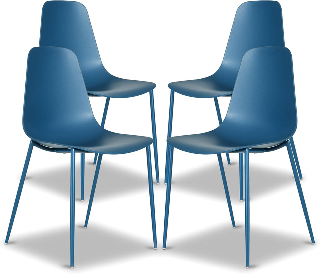 Poly & BARK Isla Modern Kitchen Chairs Set of 4 - Plastic Dining Chair with Metal Legs - Quick Assembly Simple Cafe Chairs Plastic for Indoor or Outdoor - Lago Blue