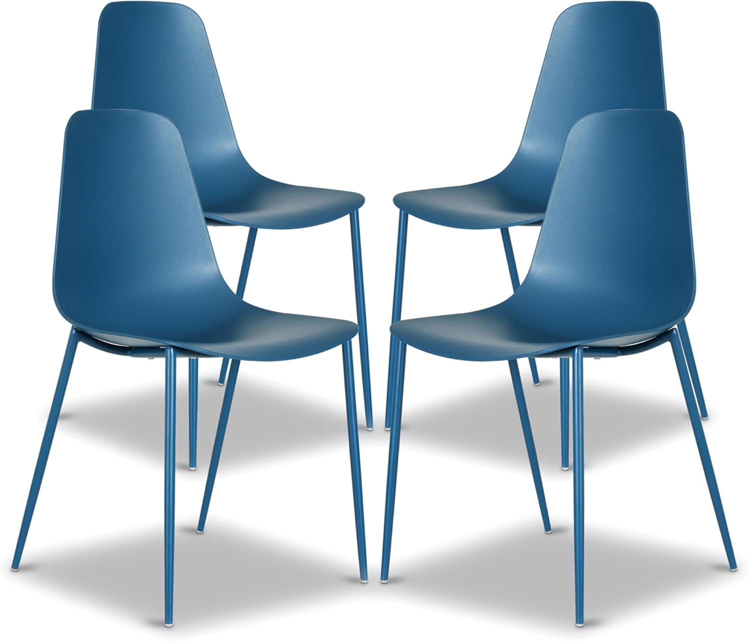 Poly & BARK Isla Modern Kitchen Chairs Set of 4 - Plastic Dining Chair with Metal Legs - Quick Assembly Simple Cafe Chairs Plastic for Indoor or Outdoor - Lago Blue