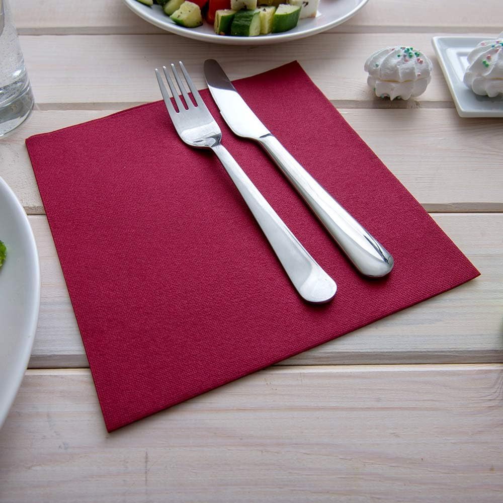 Restaurantware Luxenap 15.75 Inch Disposable Napkins 600 Soft Linen Like Napkins - Absorbent Air Laid Bordeaux Paper Cloth Like Napkins Pre-folded For Dinner Party Guests