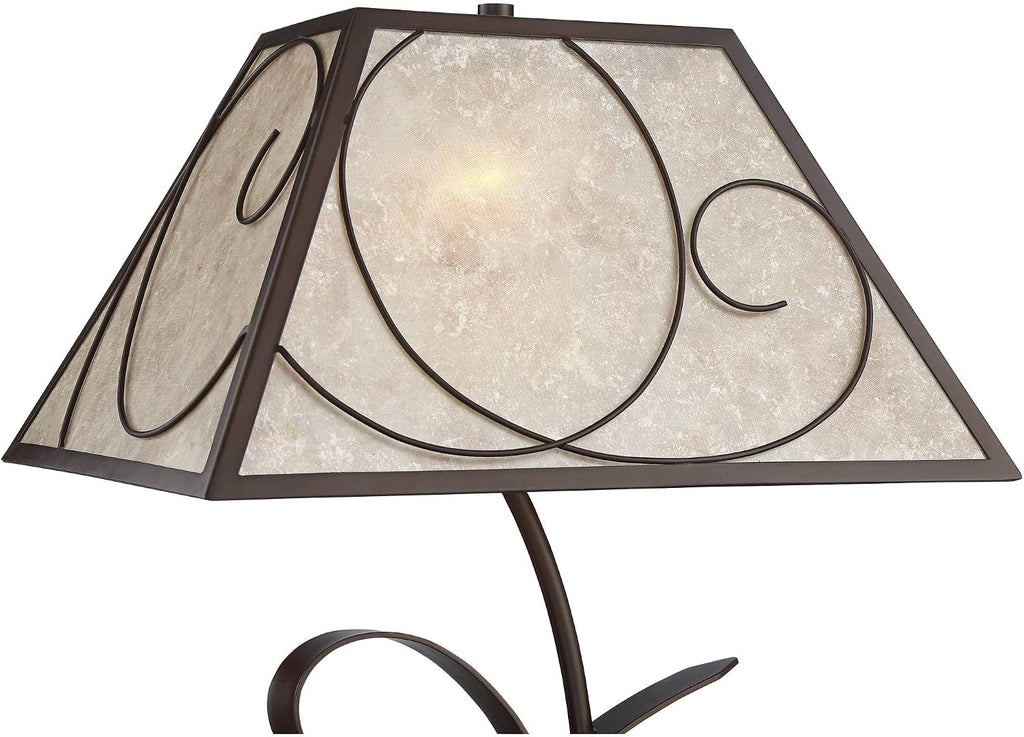 Franklin Iron Works Teri Rustic Farmhouse Country Cottage Core 3-Way Table Lamp 27' Tall with Dimmer and USB Charging Port Brown Metal Floral Light Mica Tapered Shade for Bedroom Living Room