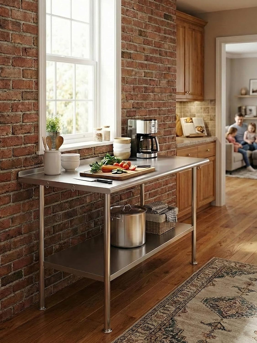 Atelicf All-Stainless Steel Prep Table, 24 X 48 Inch, with Rounded-Corner Backsplash and Adjustable Undershelf, Heavy-Duty for Outdoor Use,Restaurants,Hotels,Workshops,Kitchens,Gardens, and Garages