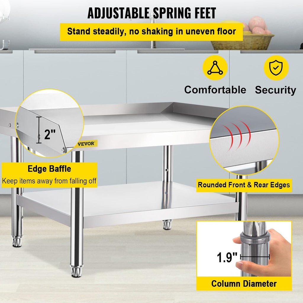 VEVOR Stainless Steel Equipment Grill Stand, 60 x 30 x 24 Inches Stainless Table, Grilling Stand Table with Undershelf, Equipment Standing Grill Desk for Hotel, Home, Restaurant Kitchen