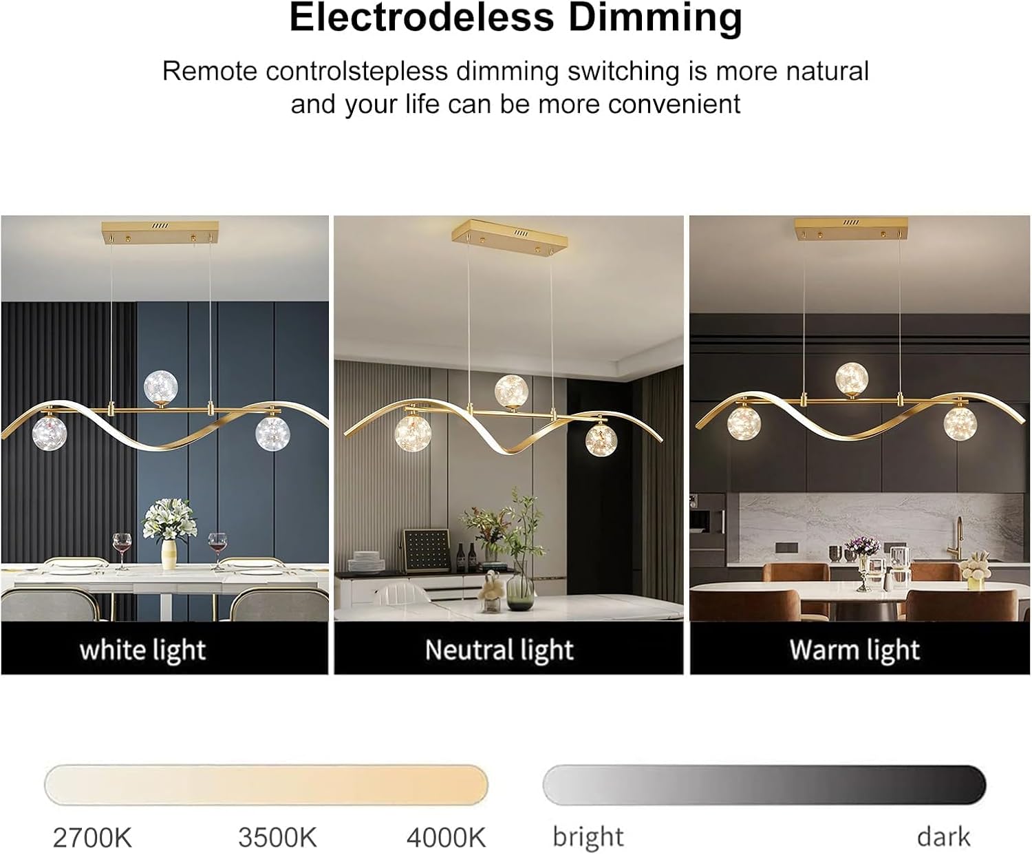 homary 40.2' Dimmable Kitchen Island Lighting, Gold 4-Light Dining Room Light Fixture Over Table Linear LED Chandelier Island Lights for Kitchen
