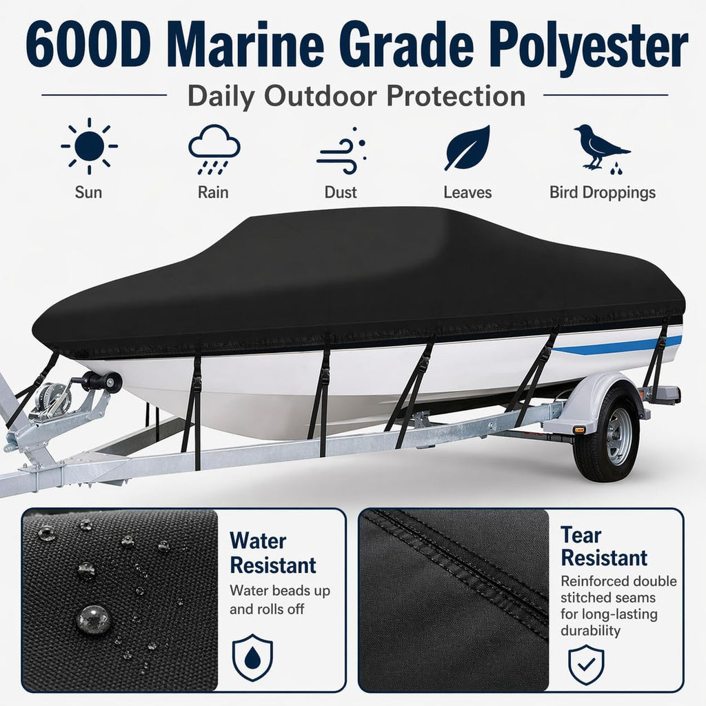 Angink 23ft-24ft Large Boat Cover Waterproof Marine Grade 600D Canvas, Fits Cuddy Cabin, Large Runabout & Deck Boats (Beam Width up to 102'), Winter Storage & Travel - Black