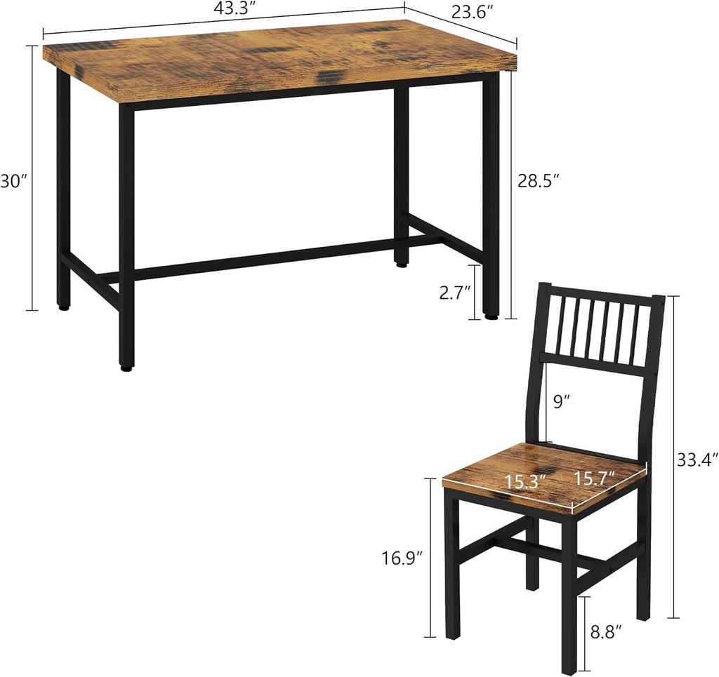AWQM 43.3 Inch Dining Table Set for 4,Industrial Table with 4 Curved Chairs Set,5-Piece Rectangular Kitchen Table Set for Dining Room,Breakfast Nook,Small Space