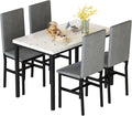 Hooseng 5 Piece Dining Table Set for 4, Small Faux Marble Kitchen Table with 4 Velvet Chairs, Modern Dining Room Table Set for Small Space, Breakfast Nook, Dinette
