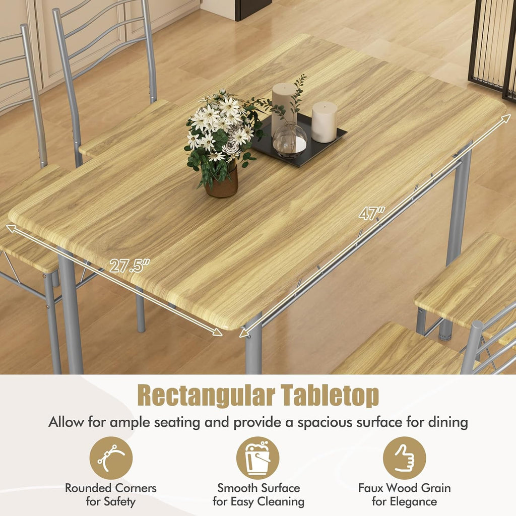 Giantex 47-inches Dining Table Set for 4, Rectangular Kitchen Table with 4 Dining Chairs, Metal Frame, 5-Piece Space-Saving Dinette Set for Small Space, Dinner, Breakfast Nook, Apartment, Natural