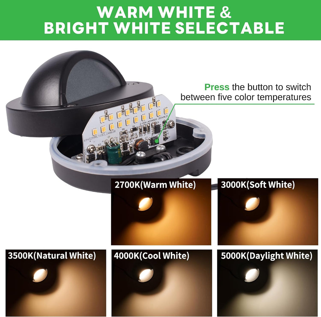 LED Deck Lights - Outdoor Landscape 12V Waterproof Lighting, Low Voltage Step Lights, Warm White & Cool White Adjustable, Wired Die-Cast Aluminum for Wall Handrail Yard 8 Pack