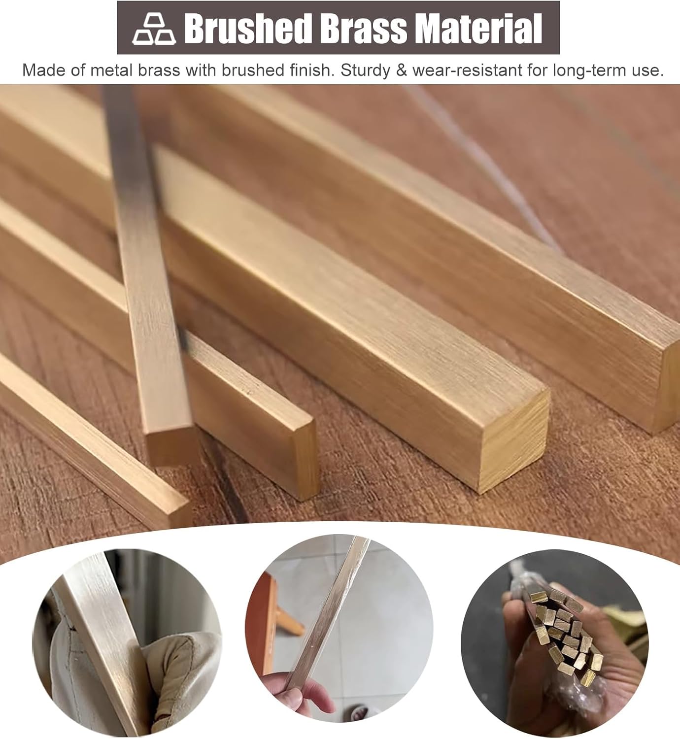 ZIMGOD Floor Transition Strip Brushed Brass Bar, Square/Rectangular Threshold Gap Strip, Tile to Wood Floor Seam Cover, Doorway Bedroom Bathroom Edge Trim(10x20mm (3/8' x6/8'))