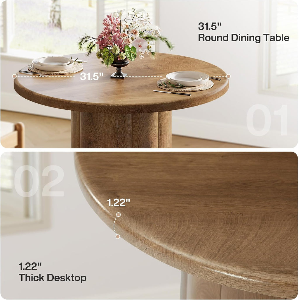Tribesigns 31.5-Inch Round Dining Table for 2-4 People, Small Kitchen Table with Sturdy Base for Dining Room, Living Room (Brown)