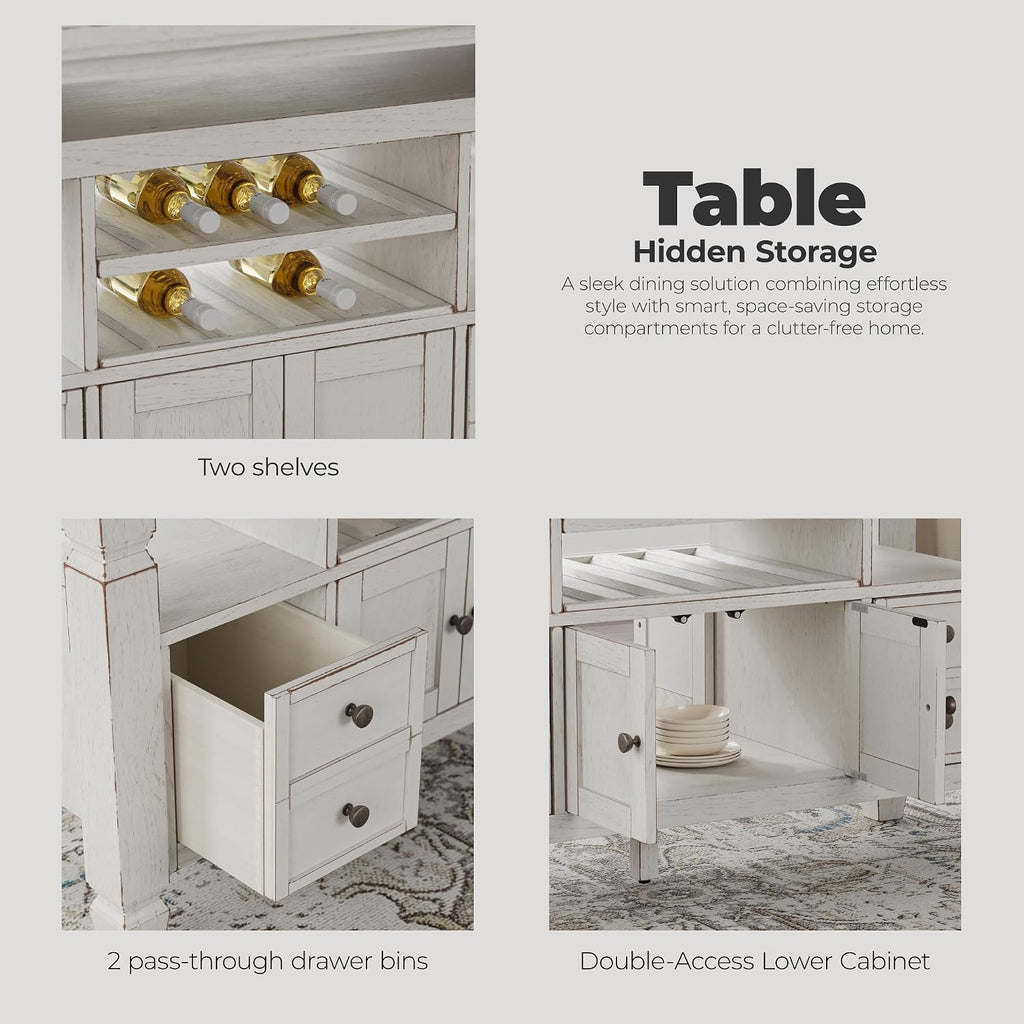 Signature Design by Ashley Robbinsdale Casual Counter Height Dining Table with 10 Bottle Wine Storage, Open Shelves, Drawers and Cabinet, Antiqued White Finish, 36' W x 72' L x 37' H