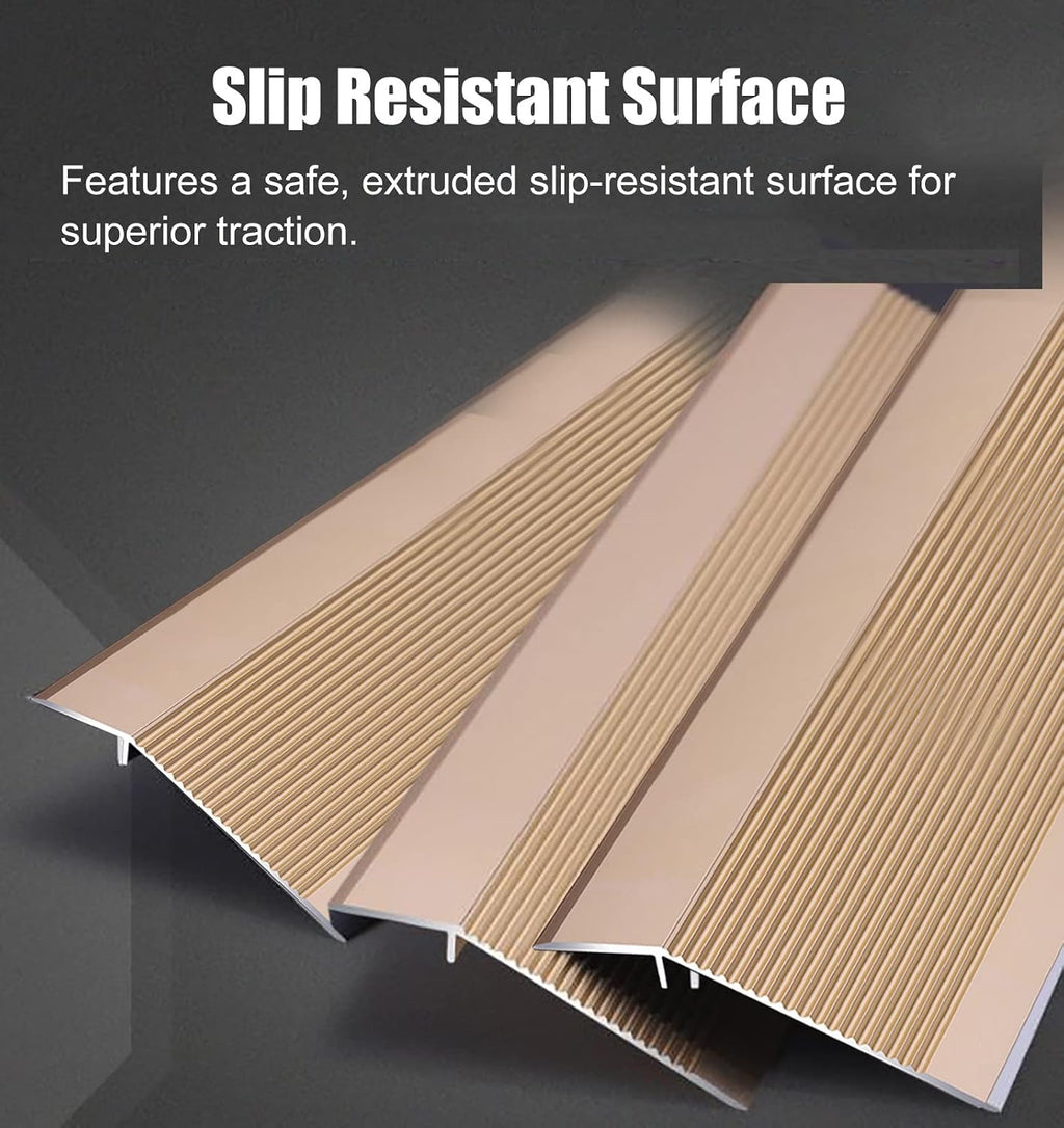 Doorway Uneven Floor Transition Strip, Gold Doorway Floor Transition Strip Uneven, 10cm/4in Wide Threshold Transition Strip for Wood to Tile/Laminate to Tile, Anti-Slip Flooring Edge Trim, Indoor Meta