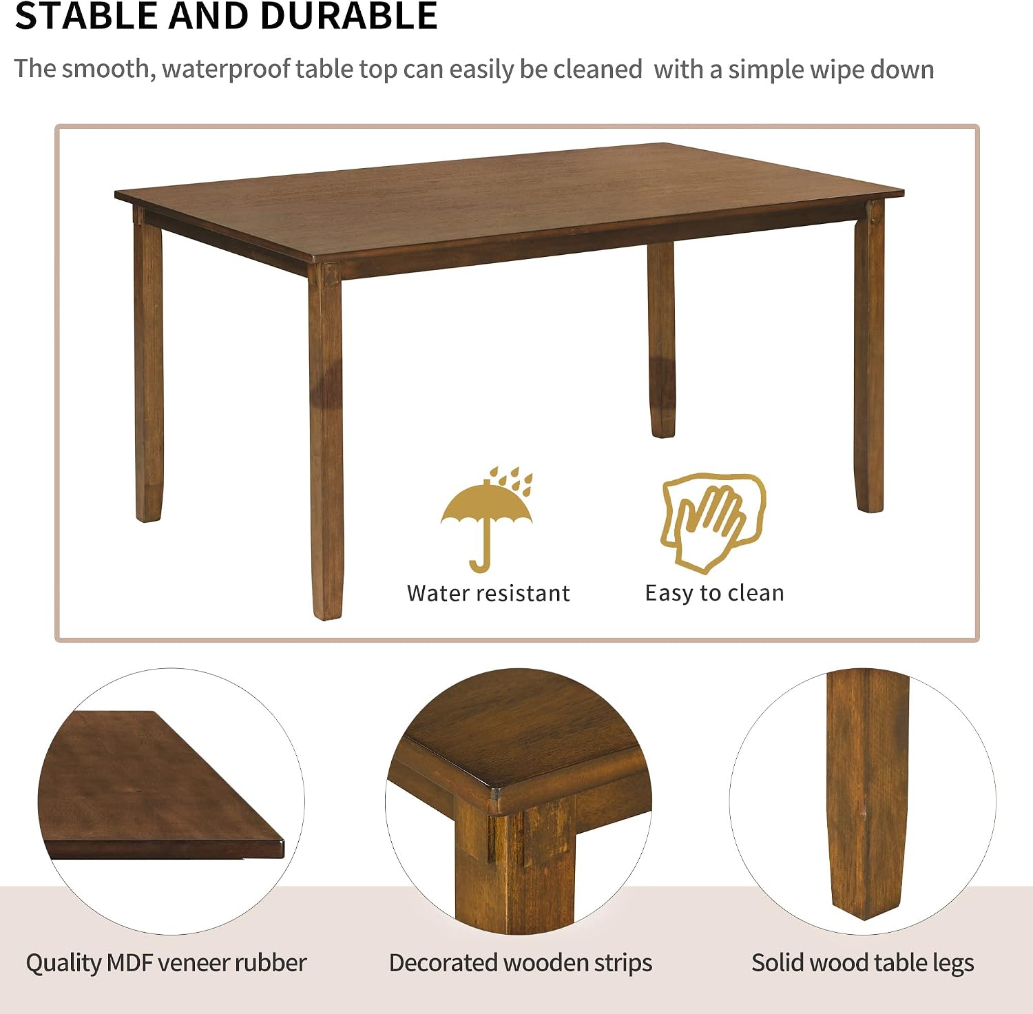 Merax Solid Wood Dining Table Set with Bench for 6, 6 Piece Rectangular Kitchen Table Set with 4 Upholstered Chairs and Bench for Room Dining Room - Natural Cherry+Beige