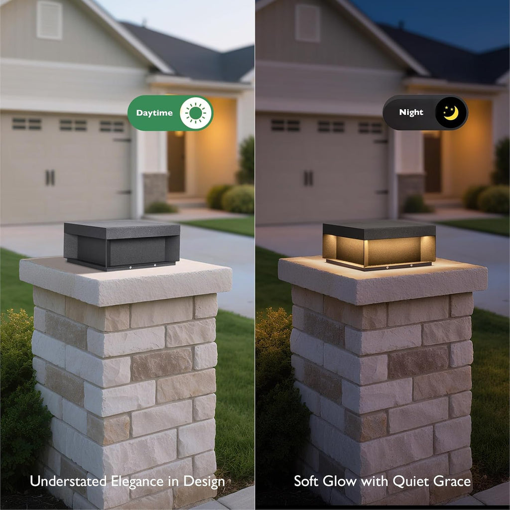 Outdoor Post Light, 11.81' Square Pillar Post Lights Wired Modern Fence Deck Posts Lamp 100-240V AC Waterproof Outside 3000K Warm LED Lantern for Flat Surface Patio Garden Decoration