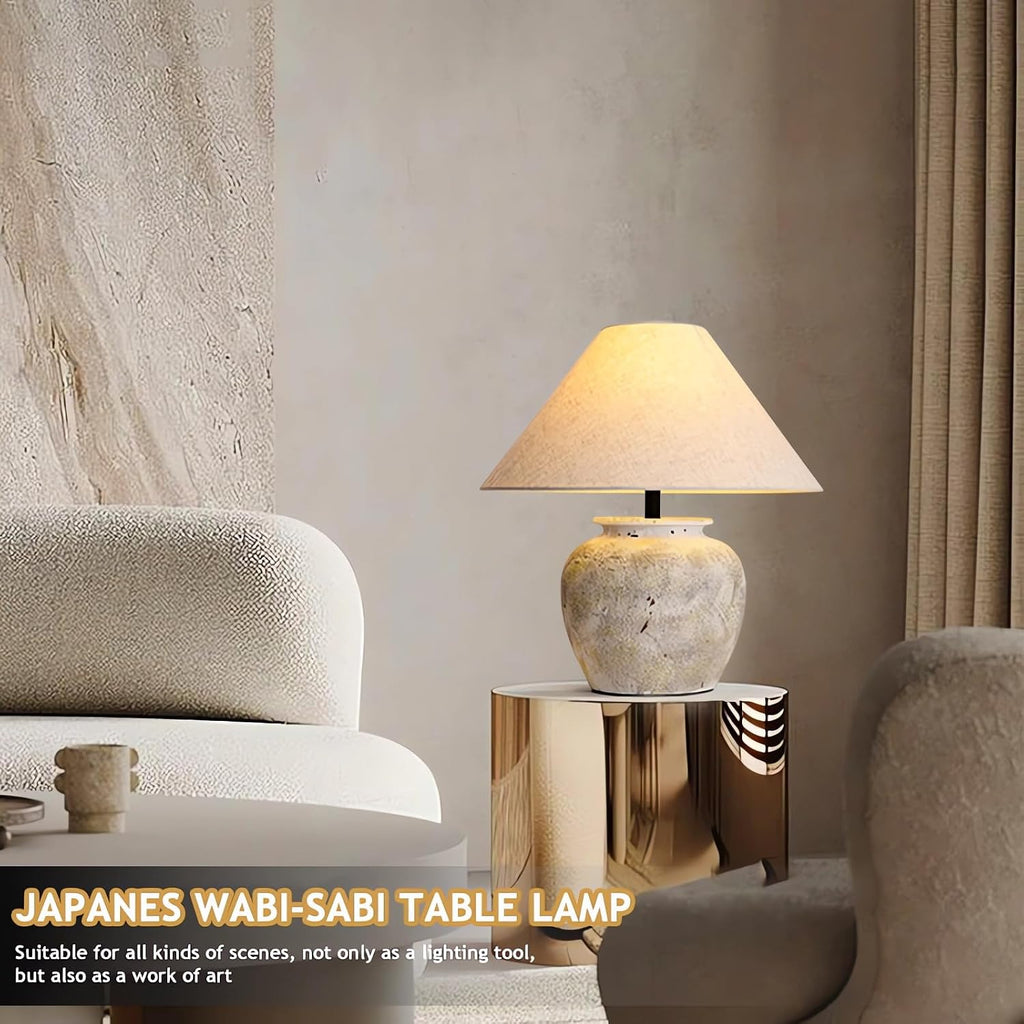 Farmhouse Table Lamps White Clay Pot Ceramic Lamps Creative Ceramic Lamp Body with White Textured Shade Bedside Nightstand Lamp for Bedroom Living Room Office