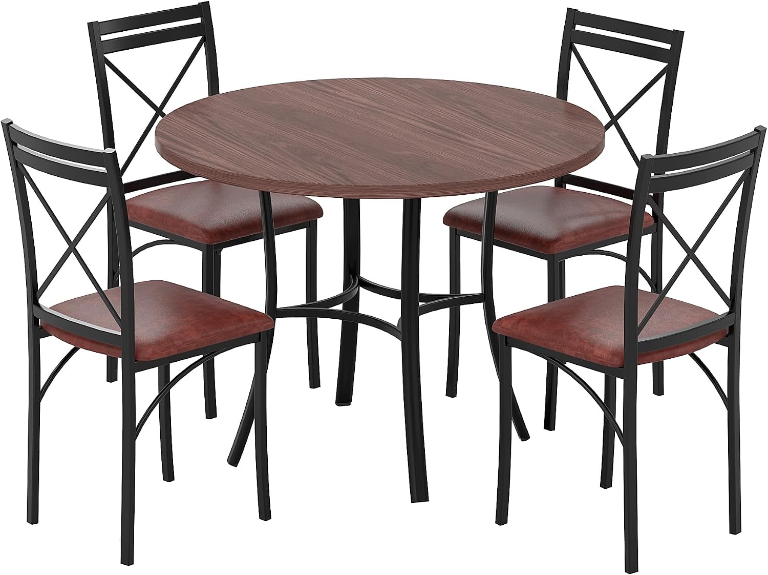 VECELO 5 Piece Dining Table Set for 4, Wood Grain Dinette with Chairs for Kitchen, Breakfast Nook, Small Space, Dark Brown