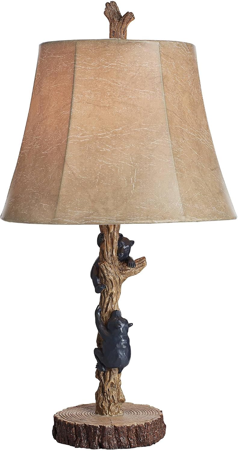 John Timberland Climbing Bears 22 1/2' High Small Rustic Natural Country Cottage Core Accent Table Lamps Set of 2 USB Port Brown Black Wood Finish Living Room Charging Bedroom Bedside Nightstand