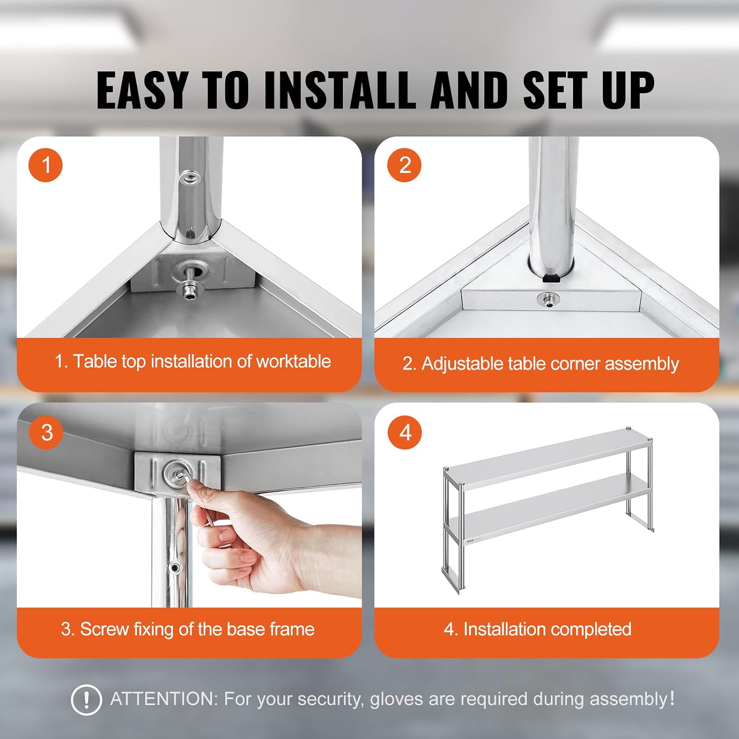 VEVOR Stainless Steel Overshelf, 12 x 60 Inch Double Deck Height Adjustable Prep Work Table for Kitchen, Restaurant and Workshop