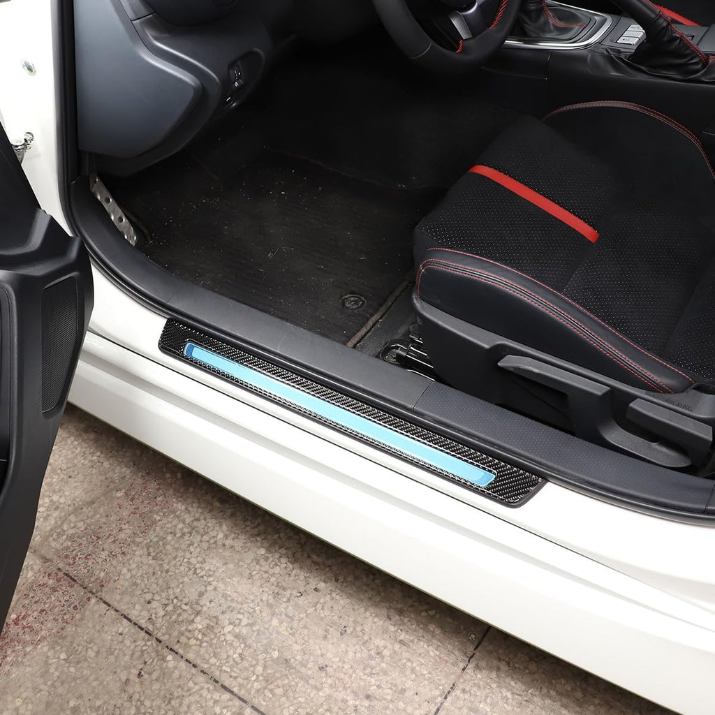 Real Carbon Fiber Car Door Interior and Exterior Threshold Strips Anti-Scratch Welcome Pedal for Subaru BRZ 2022+ Decoration Accessories (Black)