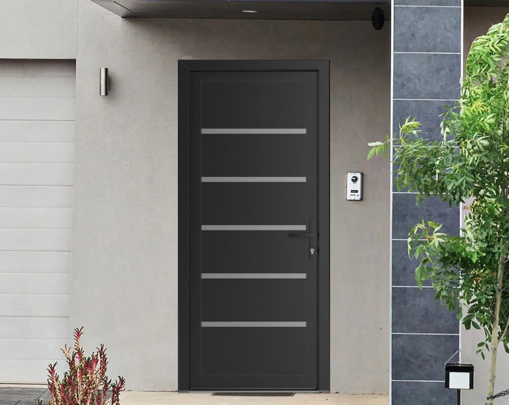 VDOMDOORS Front Exterior Prehung Metal-Plastic Door | Manux 8415 Matte Black | Residential Doors Entrance Patio Garage W32 x H80 Left-Inswing