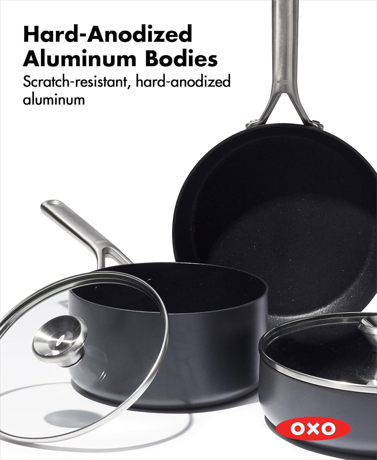 OXO Professional 5 Piece Cookware Pots and Pans Set, Hard Anodized Ceramic Nonstick PFAS-Free, Stainless Steel Handles, Induction Suitable, Diamond Reinforced Coating, Dishwasher and Oven Safe, Black