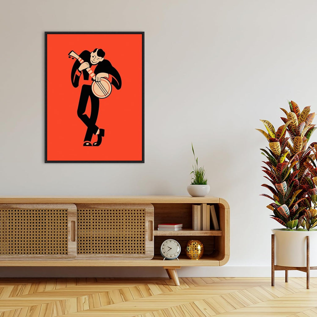 Amanti Art Framed Canvas Wall Art 42x32 The Banjo by Mark Rogan, Framed Wall Art Canvas, Music Artwork, Modern Decor, Oversize Poster Painting for Living Room, Bedroom, Bathroom, Kitchen, Office or