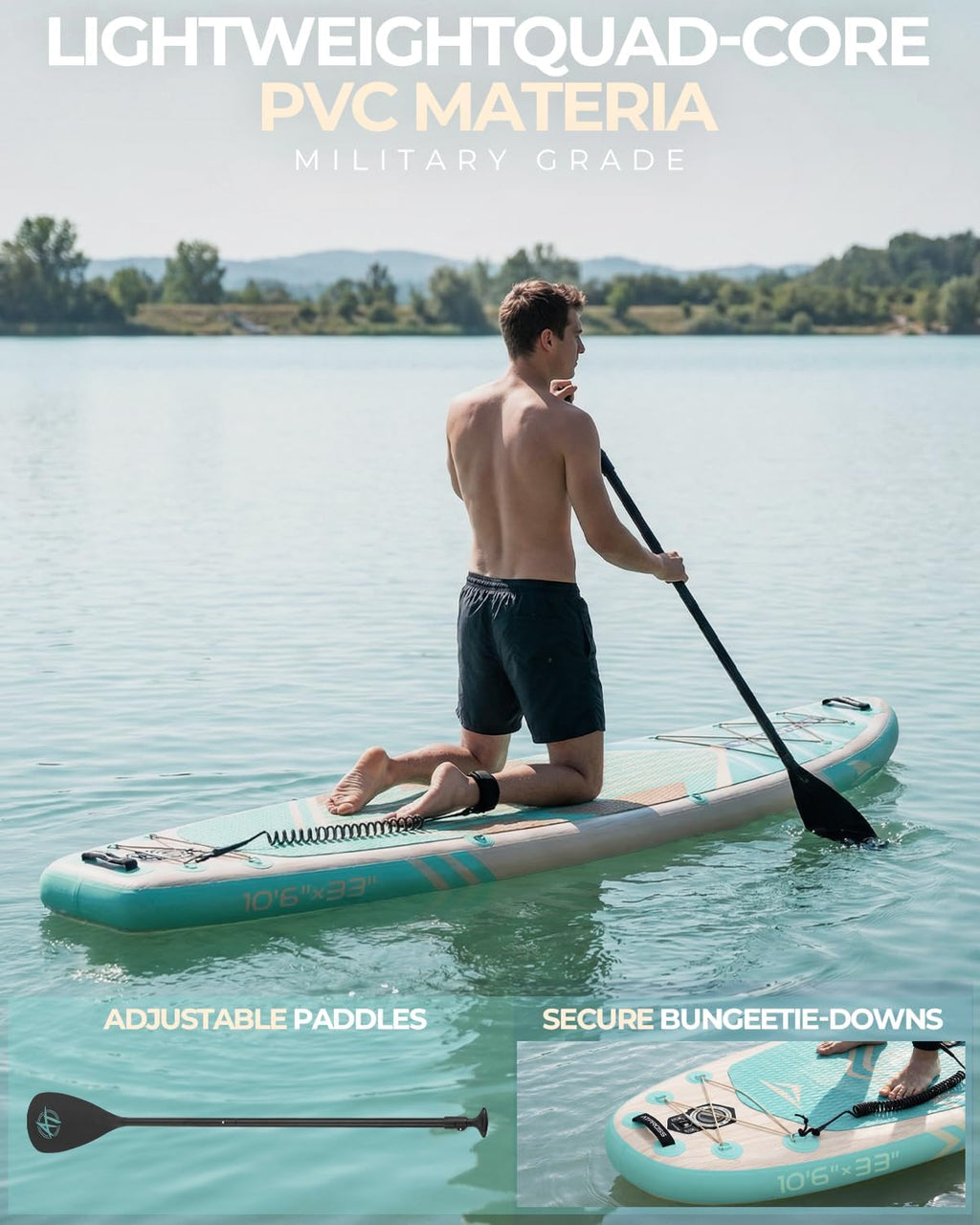 10'6''x33''Inflatable Stand Up Paddle Board, 400lbs Extra Wide Stand Up Paddleboard with Kayak Seat, Anti-Slip EVA Deck Premium SUP Accessories Kit, Non-Slip Stable Deck Boat