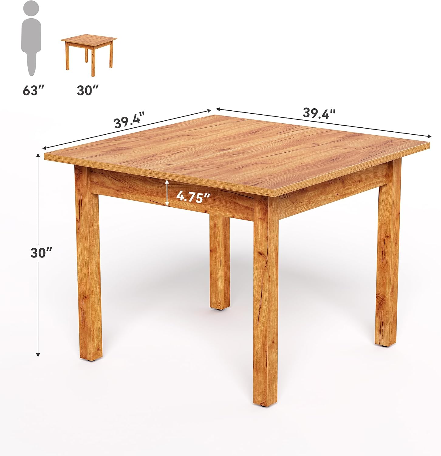 LITTLE TREE 39 Inches Square Dining Table for 4 People, Brown Wooden Kitchen Table Small Dinner Table, Modern Dining Room Tables for Living Room, Kitchen, Oak Brown