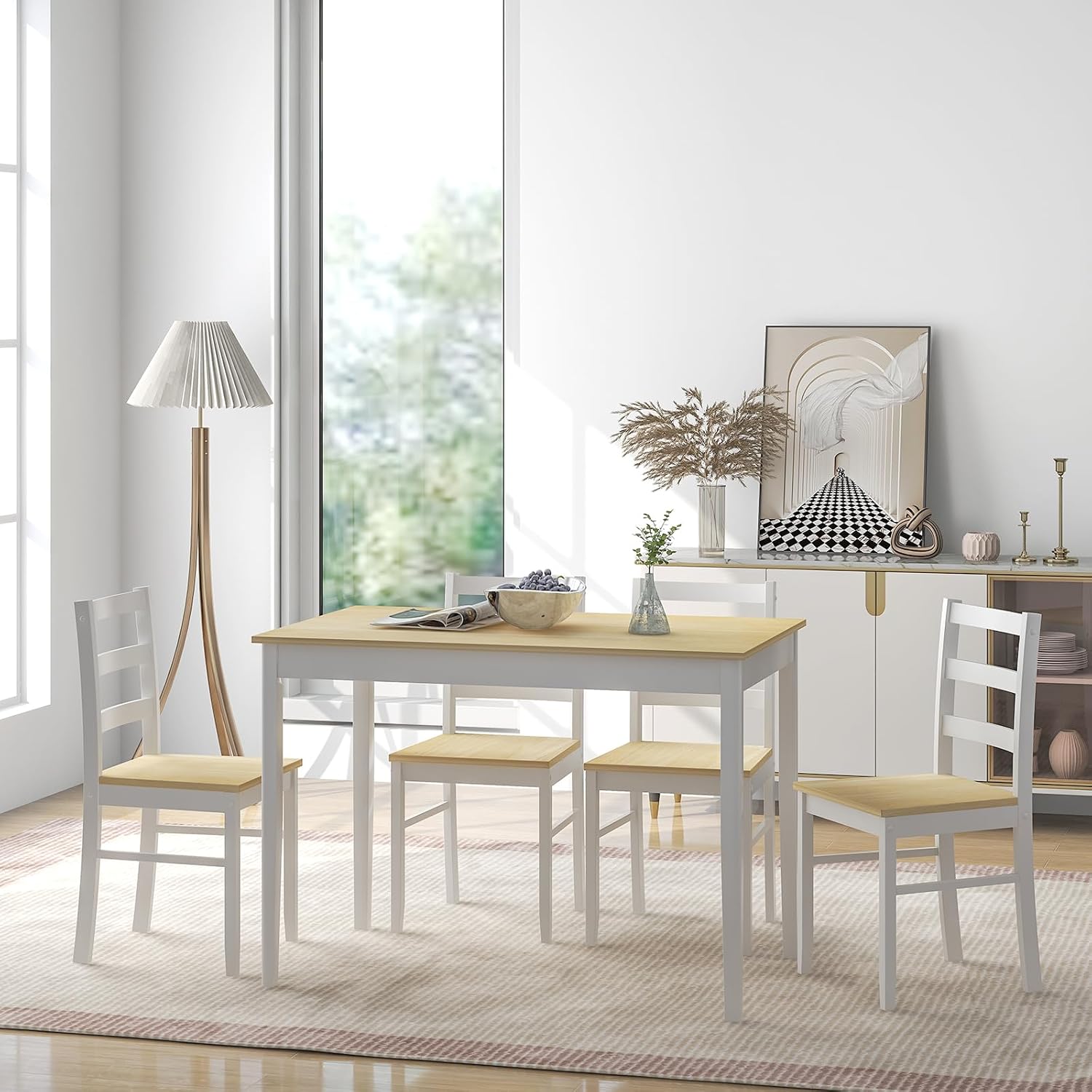Giantex 5-Piece Dining Table Set for 4, 45' Rectangular Kitchen Table and Chairs Set with Solid Rubber Wood Legs, Space Saving Dinette Set for Small Space, Breakfast Nook, Restaurant (Beige)