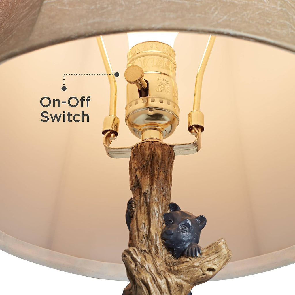John Timberland Climbing Bears 22 1/2' High Small Rustic Natural Country Cottage Core Accent Table Lamps Set of 2 USB Port Brown Black Wood Finish Living Room Charging Bedroom Bedside Nightstand