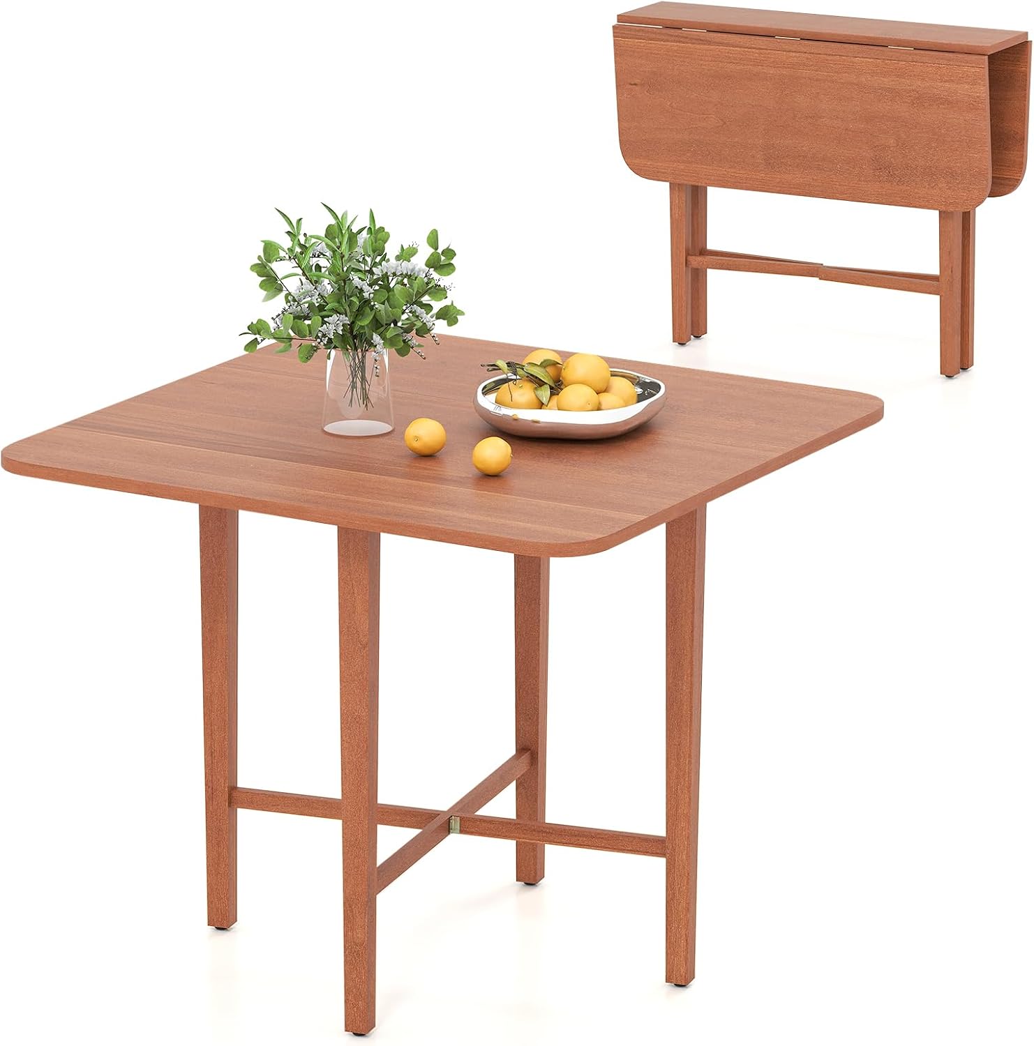 Giantex 36' Folding Dining Table for 2-4, Extendable Drop Leaf Kitchen Table with Solid Rubber Wood Frame, Space-Saving Dinner Table for Small Space, Living Dining Room, Dinette, Walnut