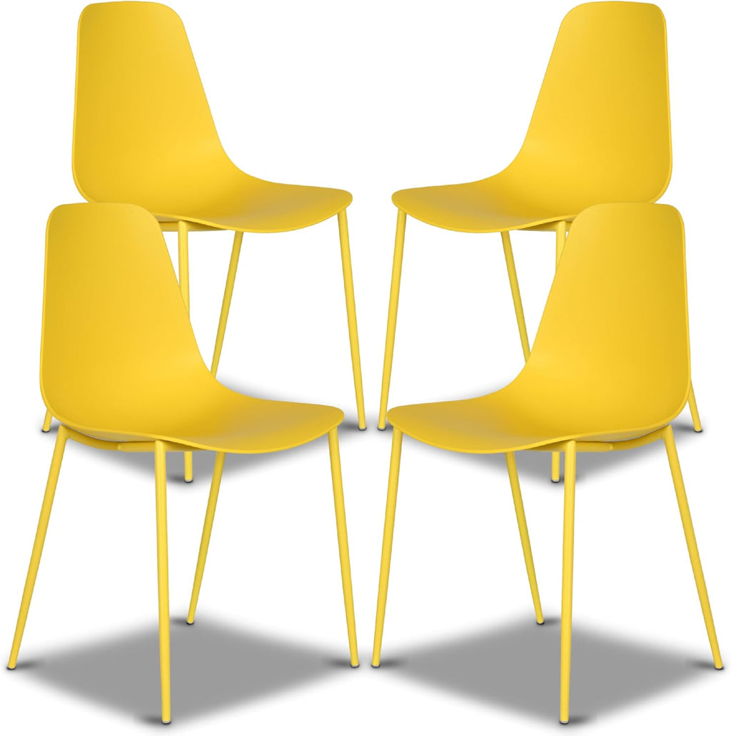 Poly & BARK Isla Modern Kitchen Chairs Set of 4 - Plastic Dining Chair with Metal Legs - Quick Assembly Simple Cafe Chairs Plastic for Indoor or Outdoor - Sunburst Yellow