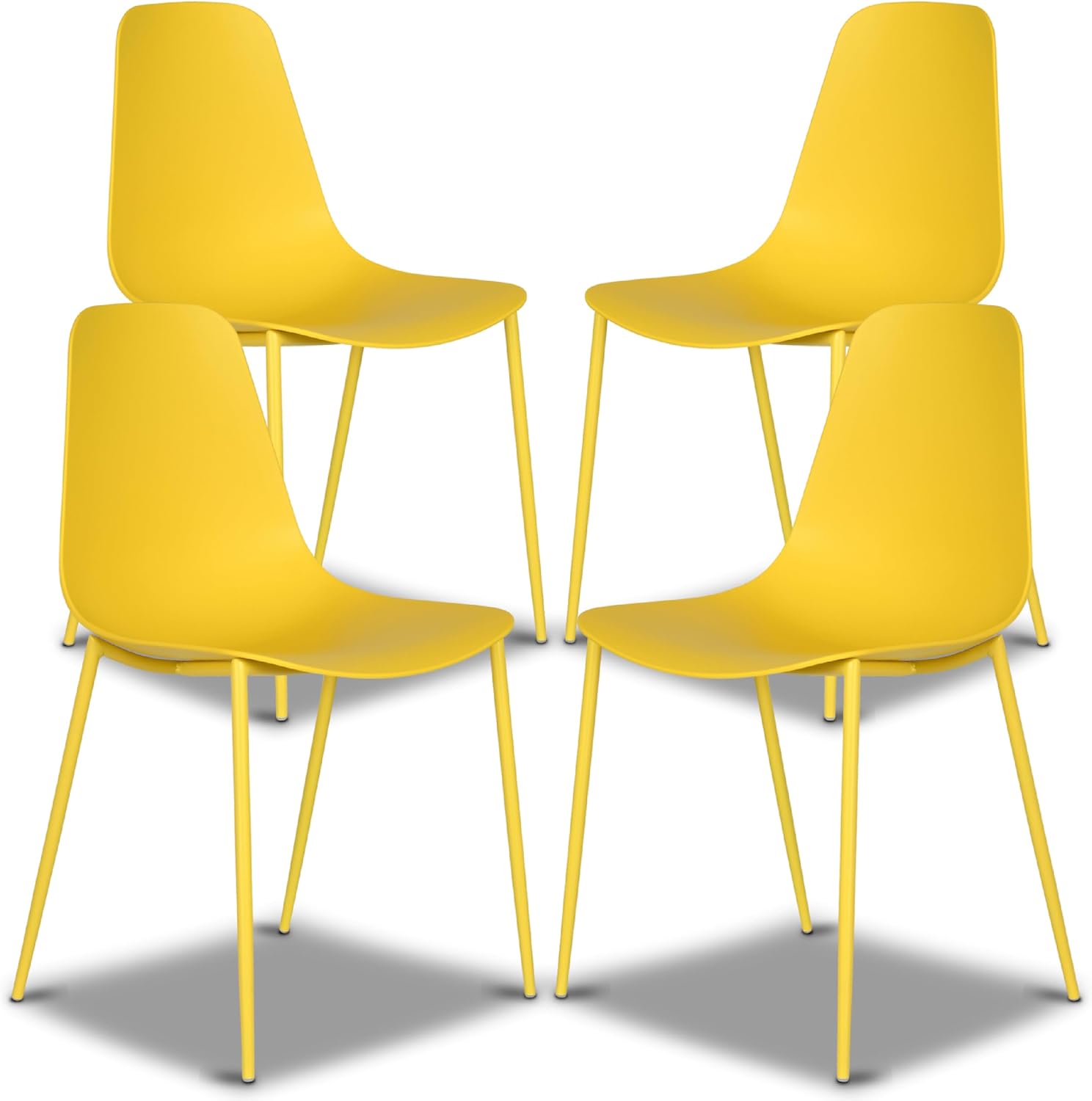 Poly & BARK Isla Modern Kitchen Chairs Set of 4 - Plastic Dining Chair with Metal Legs - Quick Assembly Simple Cafe Chairs Plastic for Indoor or Outdoor - Sunburst Yellow