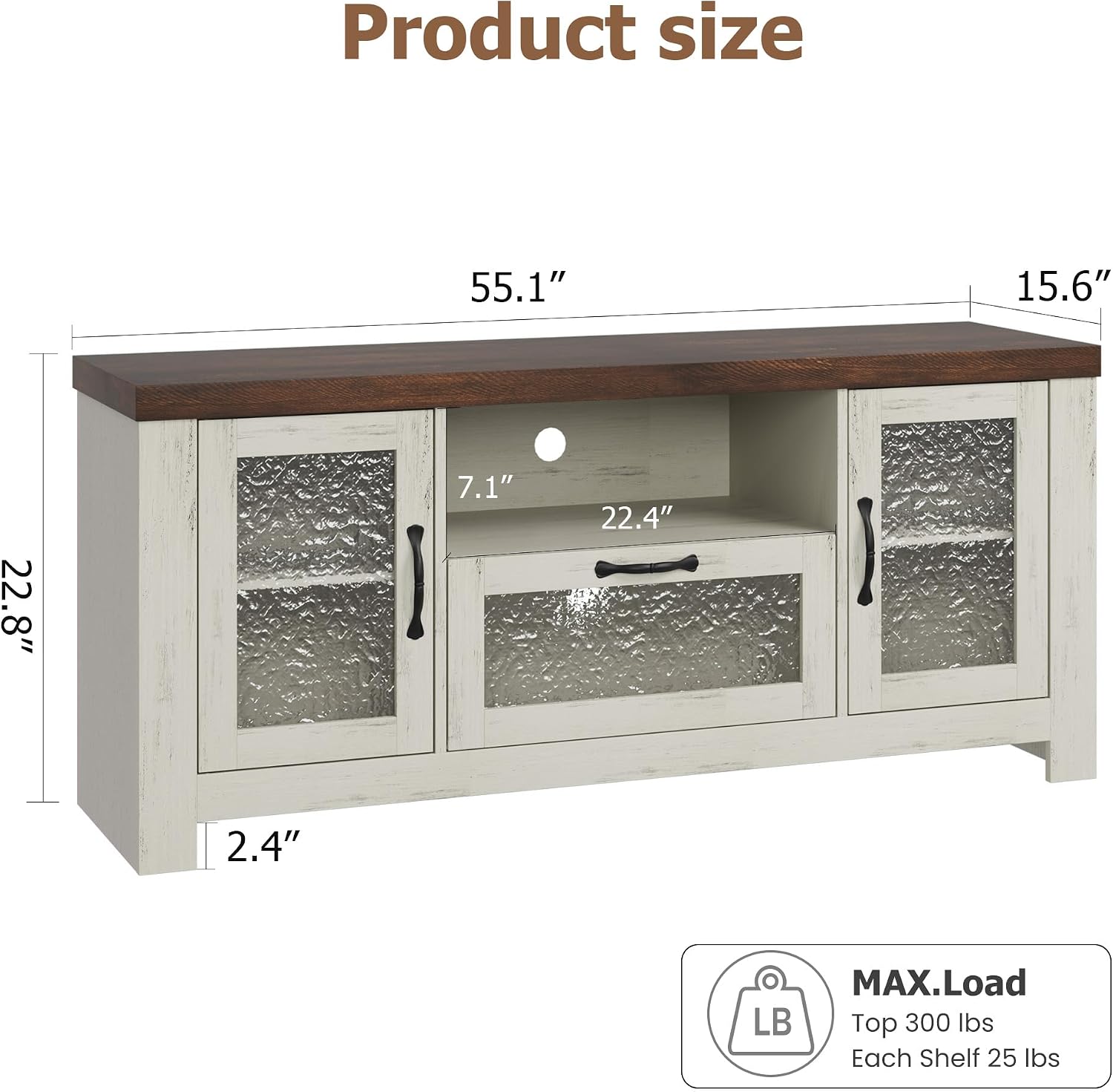 IDEALHOUSE TV Stand for 65 Inch TV, Farmhouse Entertainment Center with Acrylic Door Storage Cabinet & Adjustable Shelves, TV Console Table for Living Room Bedroom, White & Brown