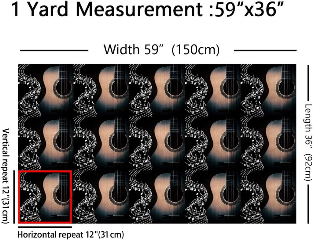 Music Note Flannel Fabric by The Yard,Vintage Guitar Upholstery Fabric,Stringed Musical Instruments for Quilting Sewing,Fashion Modern Pop Music Posters Decor for Chairs Sofa Aesthetic,10 Yards