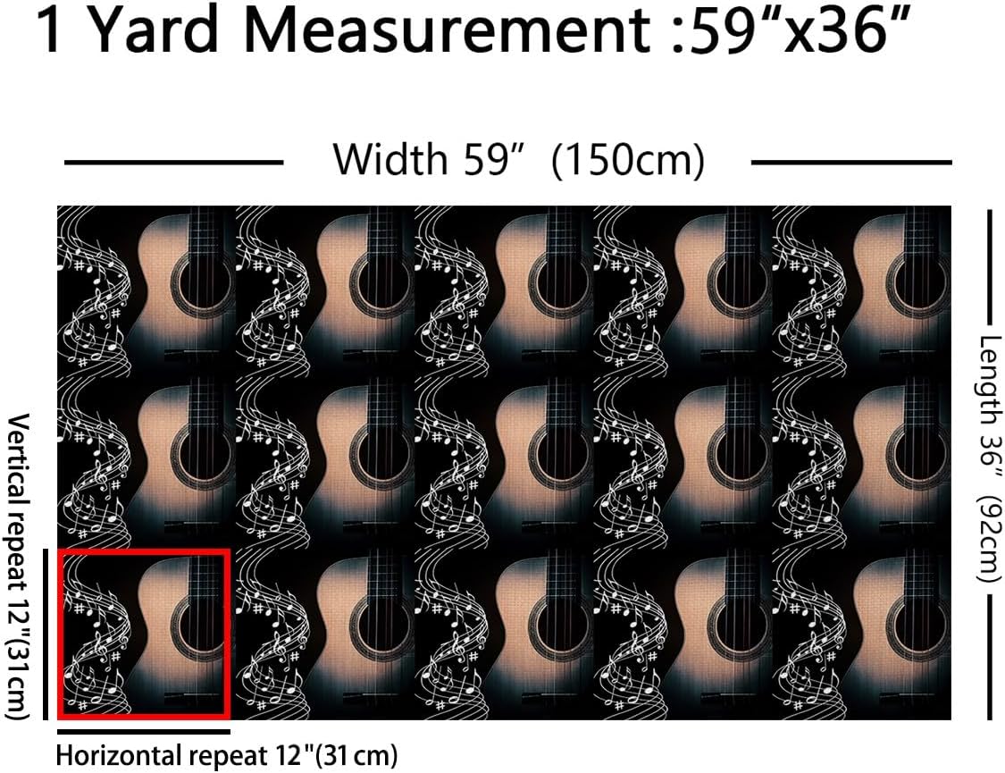 Music Note Flannel Fabric by The Yard,Vintage Guitar Upholstery Fabric,Stringed Musical Instruments for Quilting Sewing,Fashion Modern Pop Music Posters Decor for Chairs Sofa Aesthetic,10 Yards