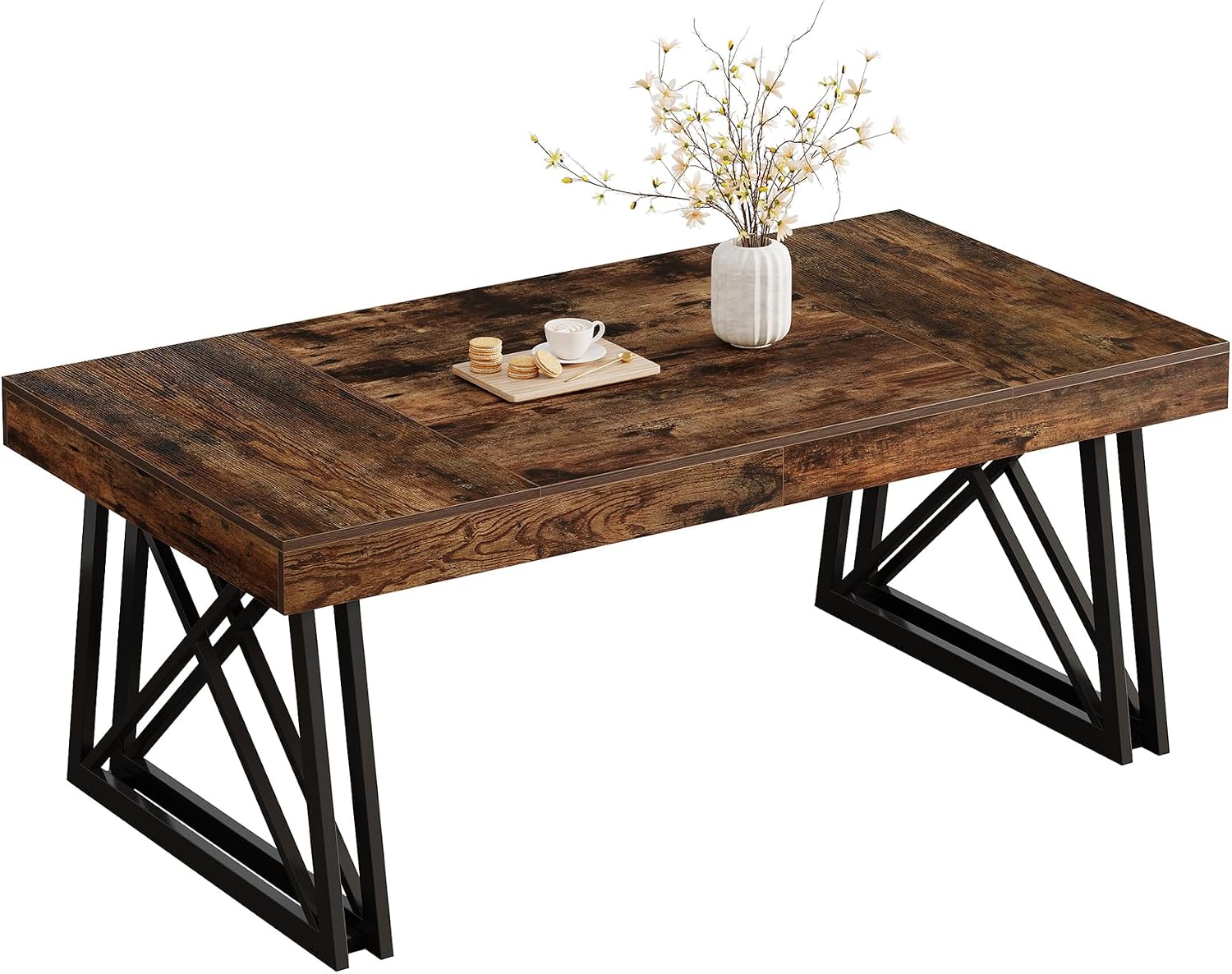 Tribesigns 63-Inch Dining Table for 4-6, Farmhouse Kitchen Table with Sturdy Metal Legs, Rectangular Dinner Furniture for Home, Living Room, Vintage Brown and Black